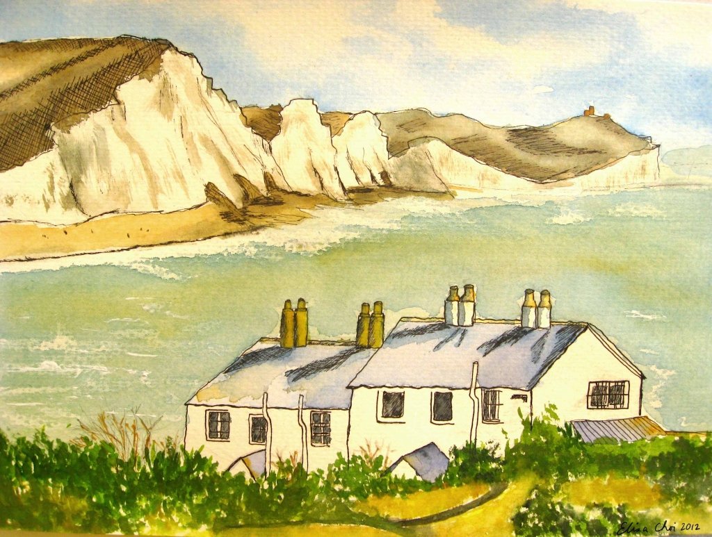 watercolor line and wash painting